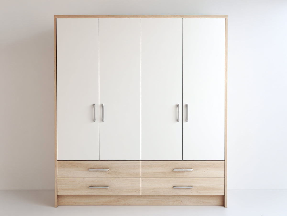 Armadio - Legno - 200 x 60 x 210 cm - Legno chiaro-Bianco - Stile moderno