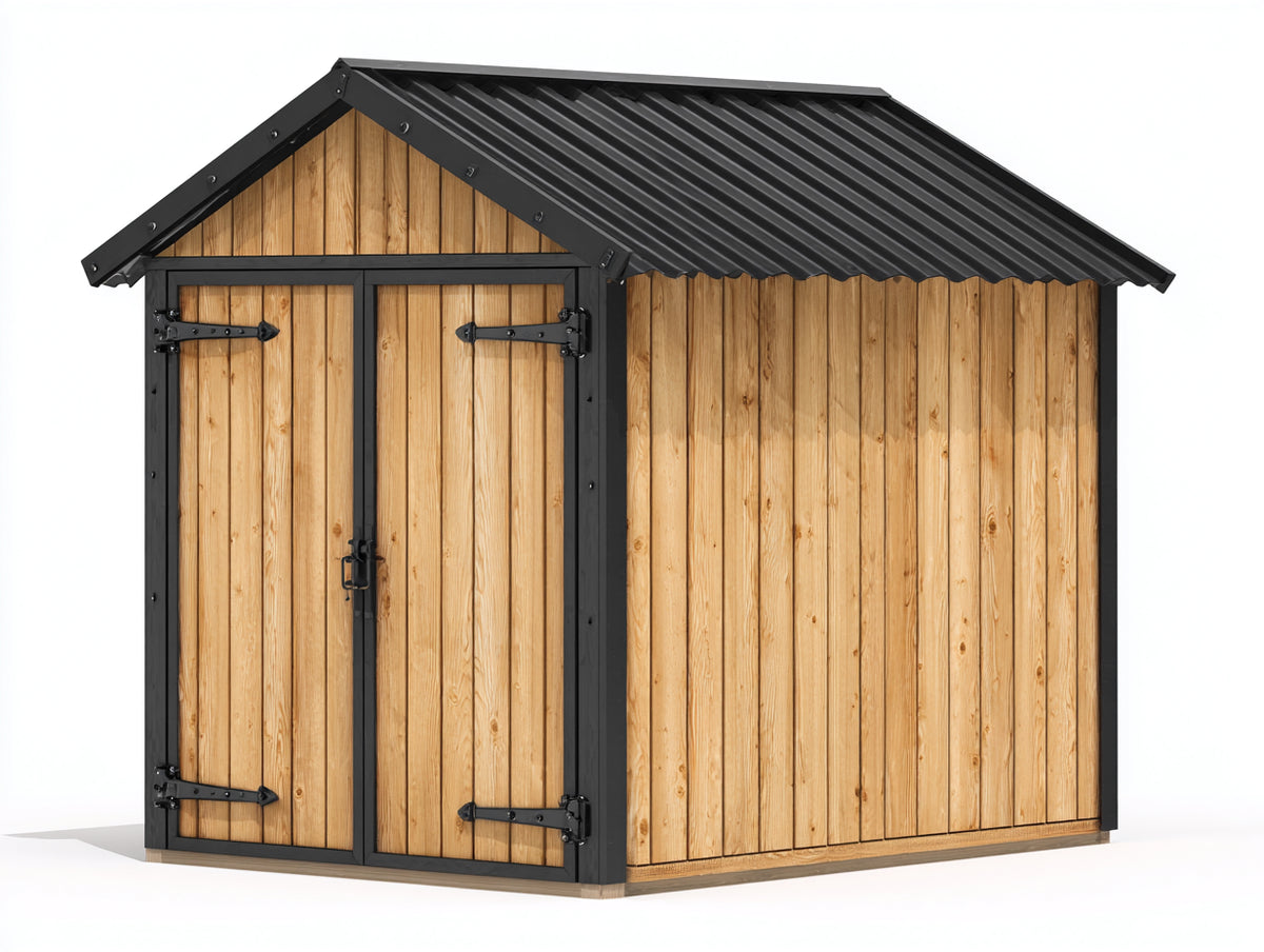 Casetta da giardino - Legno-Metallo - 240 x 190 x 225 cm - Legno naturale-Nero - Stile rustico