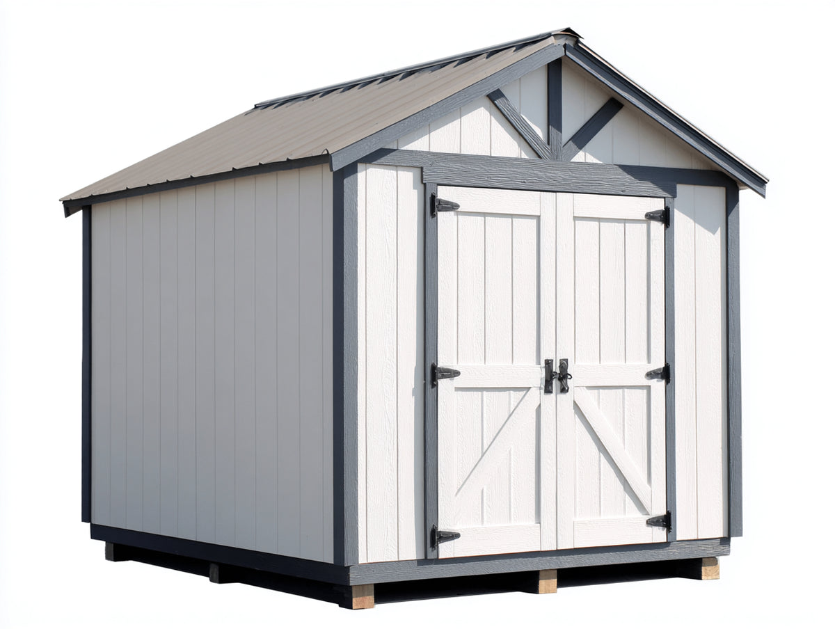 Casetta da giardino - Legno-Metallo - 280 x 220 x 240 cm - Bianco-Grigio-Tortora - Stile tradizionale