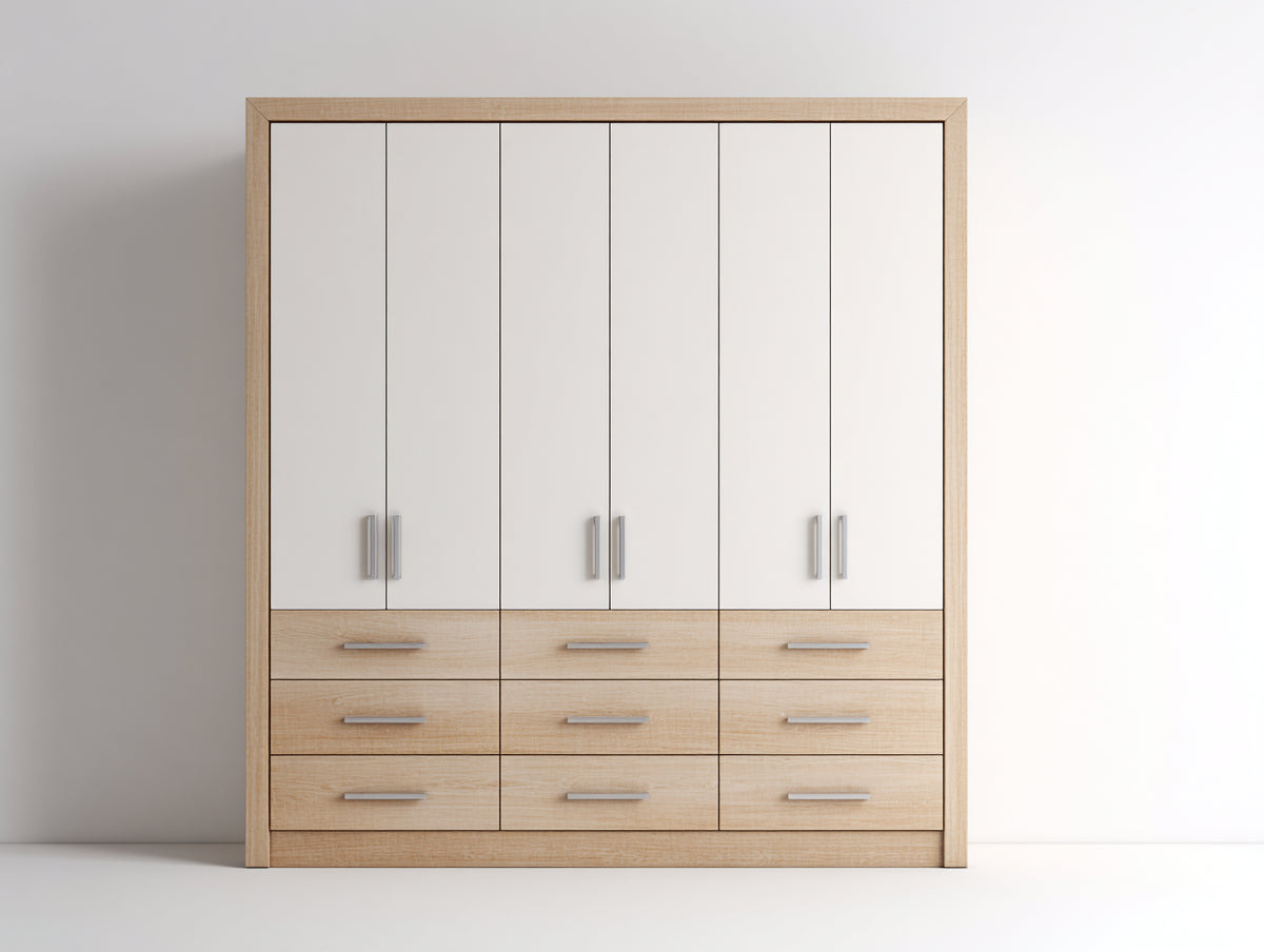 Armadio - Legno - 240 x 60 x 210 cm - Legno chiaro-Bianco - Stile moderno