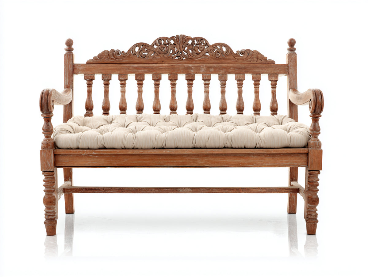 Panche da giardino - Legno - 130 x 55 x 110 cm - Marrone naturale - Stile rustico intagliato