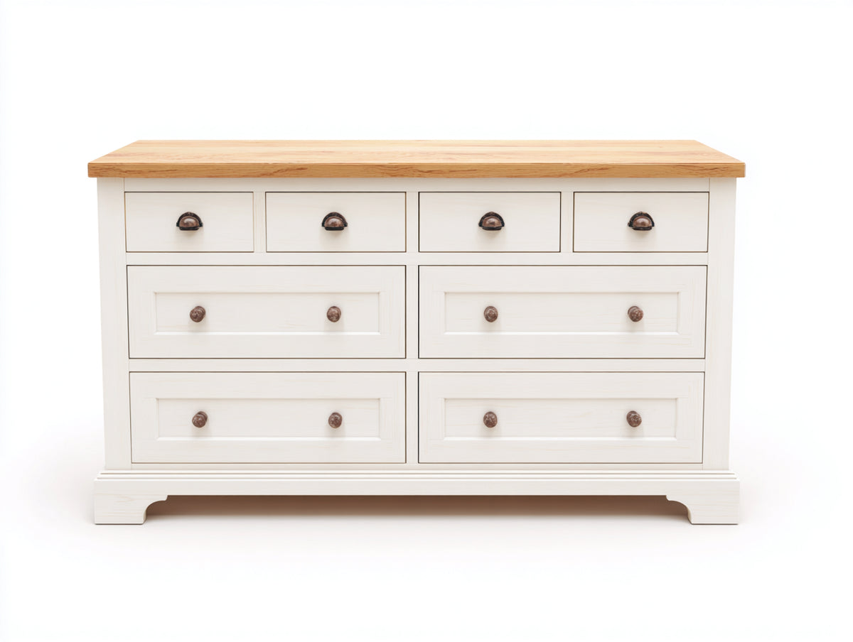 Cassettiera - Legno-Metallo - 150 x 45 x 90 cm - Bianco-Legno naturale - Stile rustico