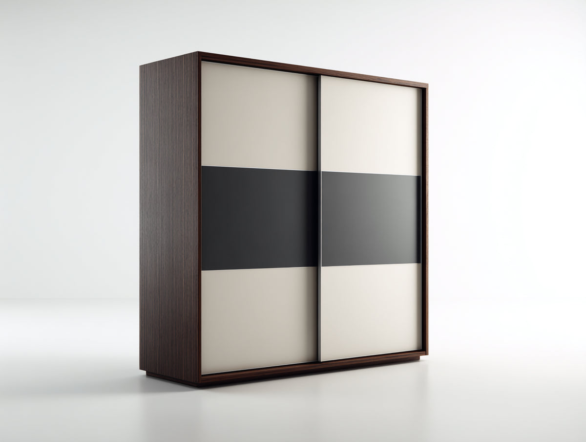 Armadio - Legno - 180 x 60 x 210 cm - Marrone scuro-Beige-Nero - Stile moderno