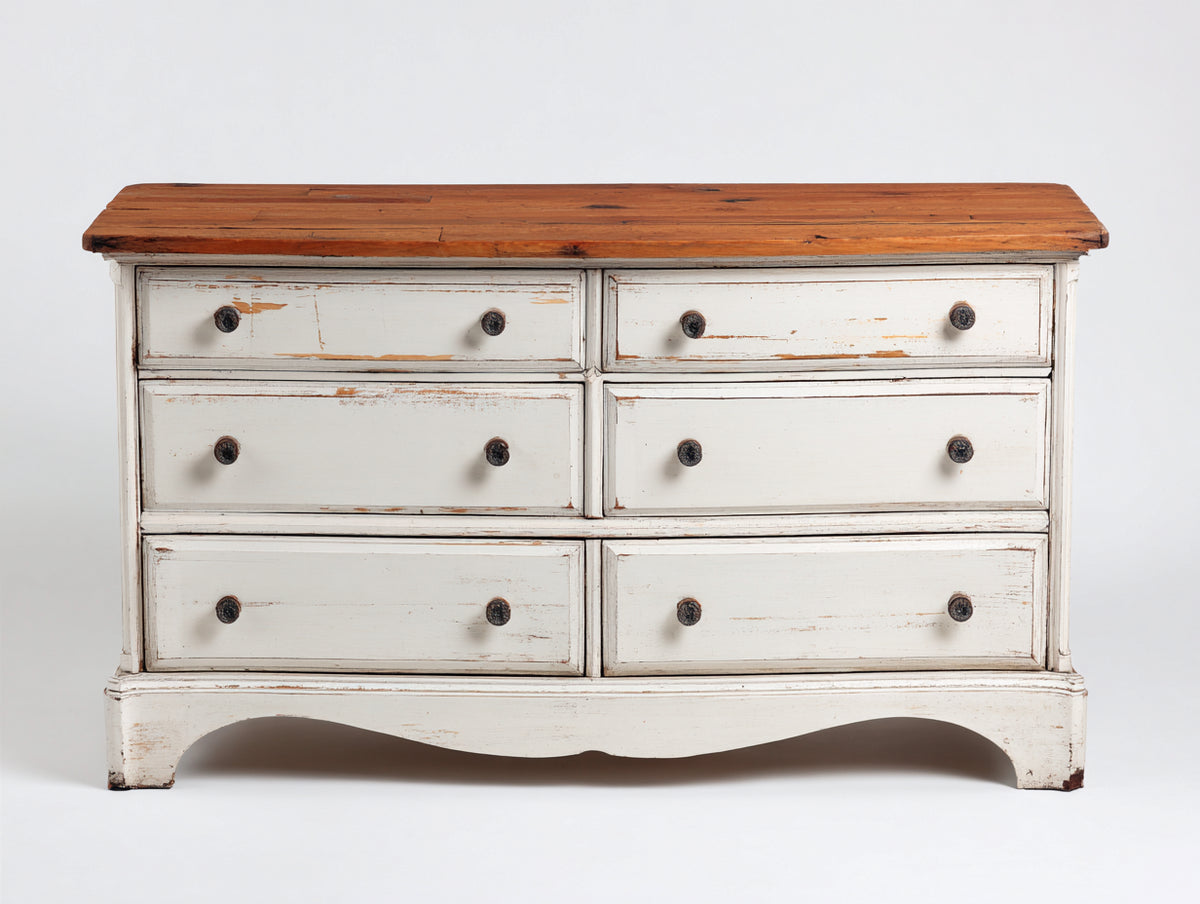 Cassettiera - Legno-Metallo - 150 x 50 x 90 cm - Bianco-Legno naturale - Stile rustico vintage