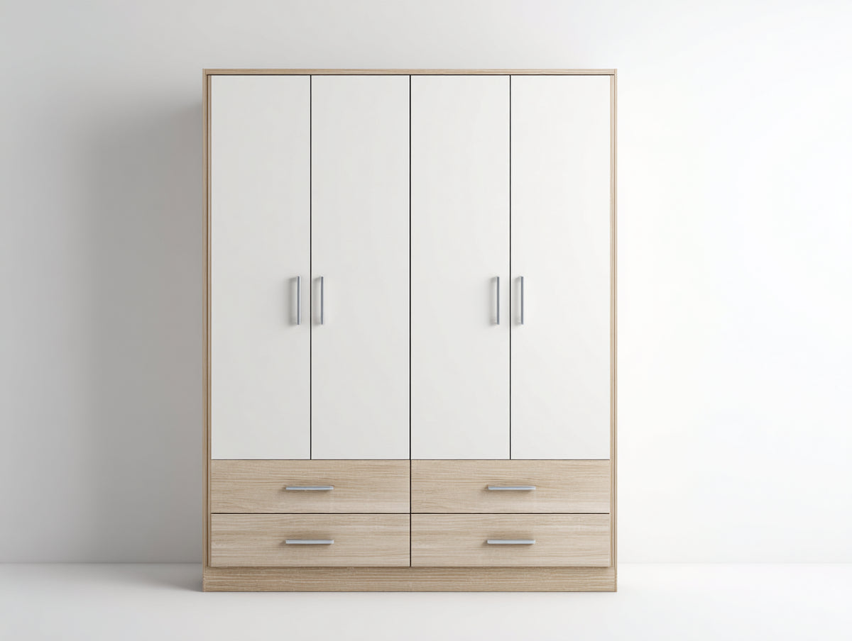 Armadio - Legno - 160 x 60 x 210 cm - Legno chiaro-Bianco - Stile moderno